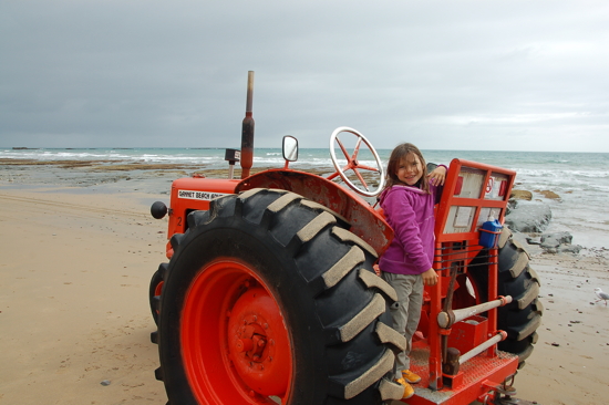 Sur le tracteur de Cape Kidnappers